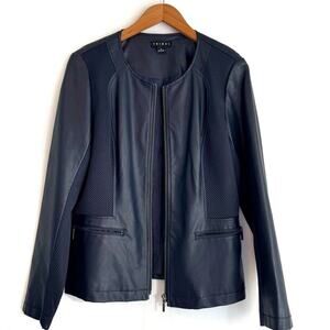 Tribal Navy faux leather jacket with mesh panels size 10 women’s full zip